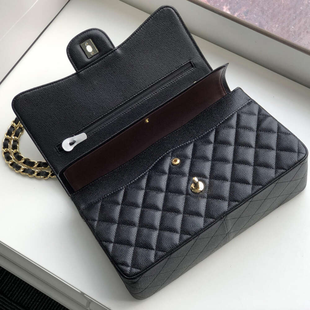 10A Top Tier Quality Jumbo Double Flap Bag Luxury Designer 25CM Real Leather Caviar Lambskin Classic All Black Purse Quilted Handbag Shoulder Bags