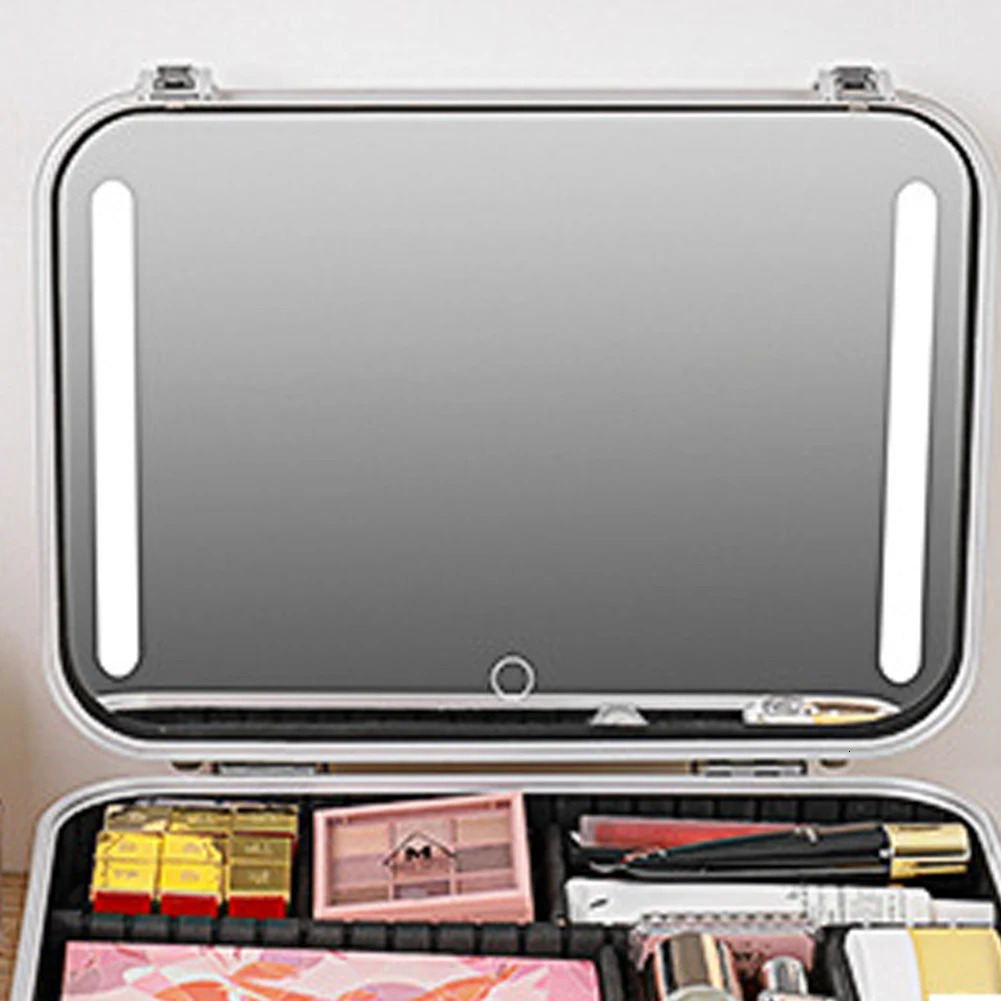 Cosmetic Bags Cases Cosmetic Case with LED Mirror Travel Makeup Bags Large Capacity Fashion Makup Bag PU Leather Cosmetic Bag for Weekend Vacation 231