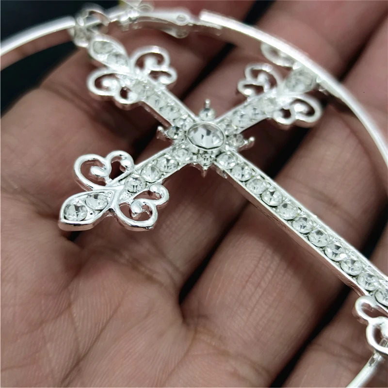 Charm KUGUYS Big Hoop Cross Dangle Earring for Women Drop Metal Crystals Gold Silver Color Jewelry Round Vintage Accessories 231202