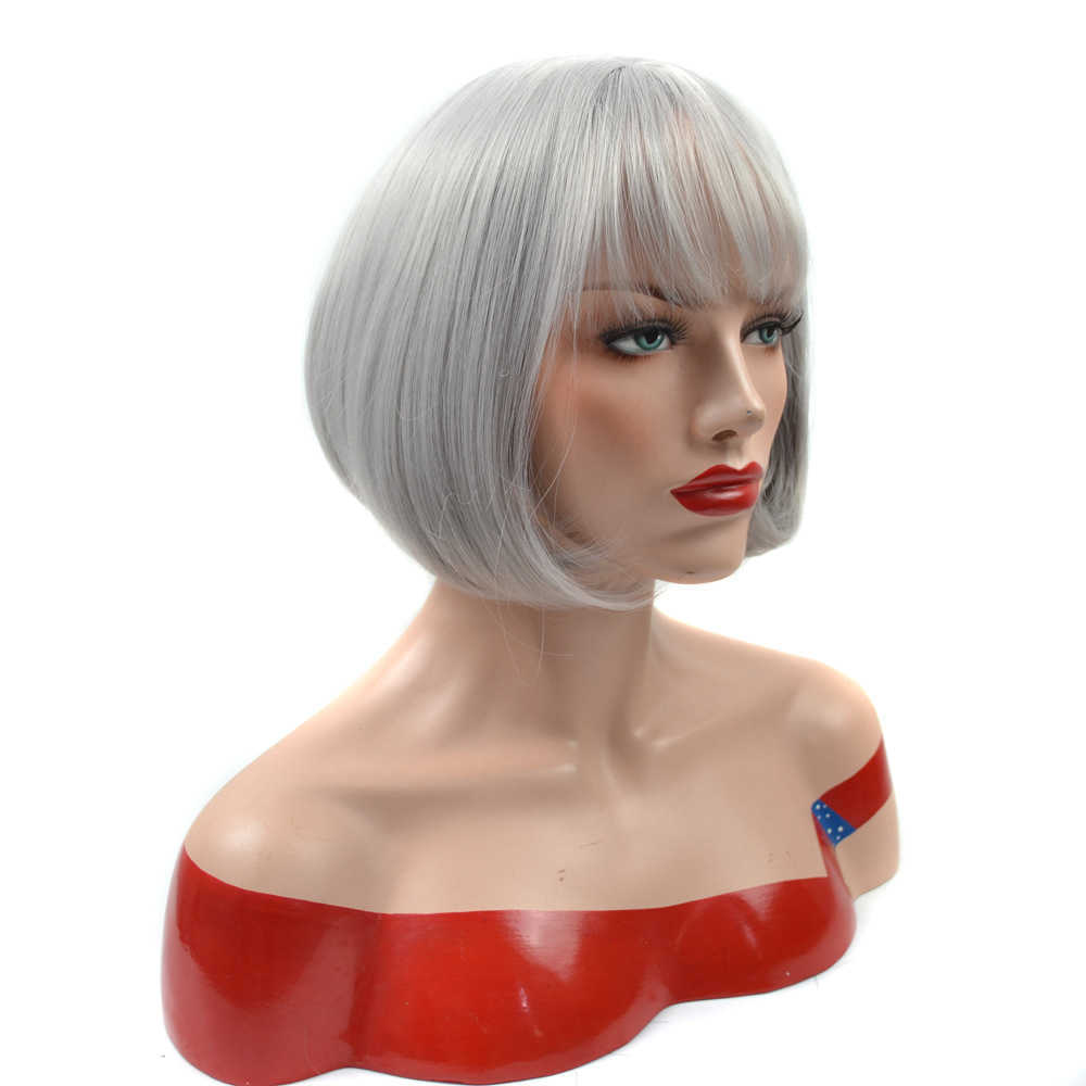 Wig Natural girl short hair headgear air bangs grandma grey Bobo head inner pear flower headgear