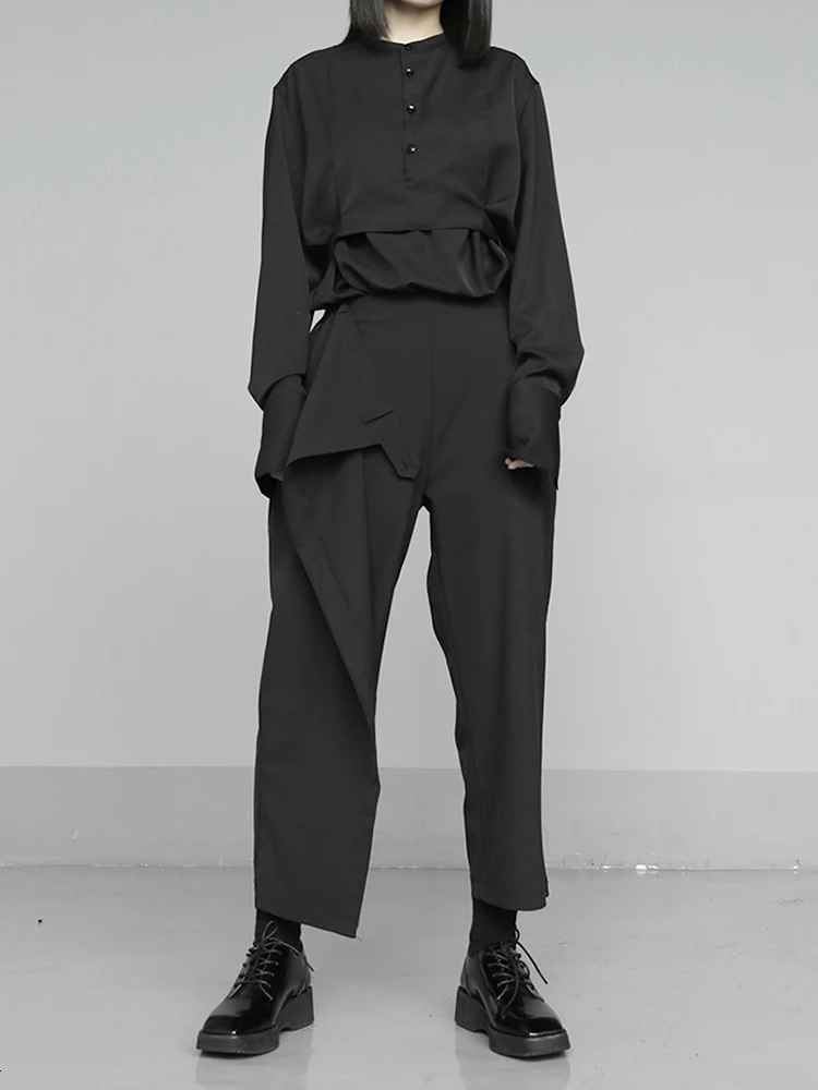 Women's Pants Capris EAM High Elastic Waist Black Brief Pleated Long Trousers Loose Fit Pants Women Fashion Spring Autumn 1S430 231201