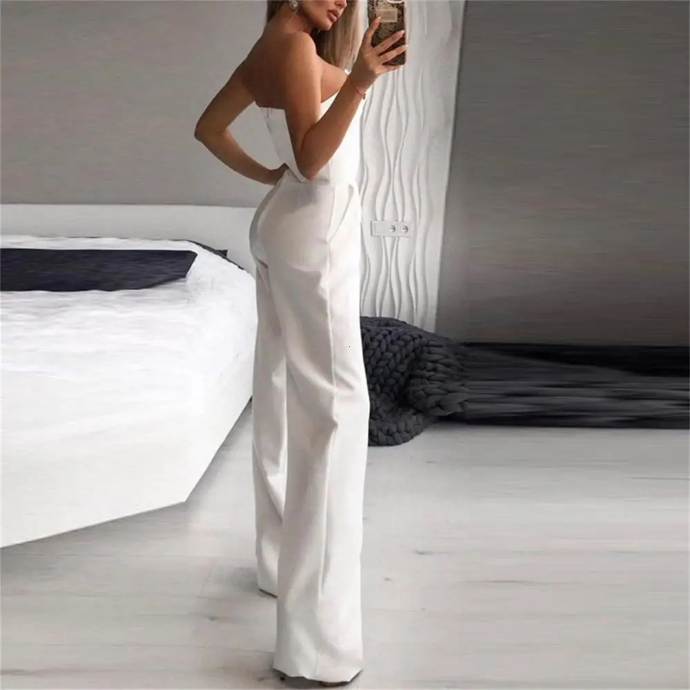 Women's Jumpsuits Rompers Fashion Office Straight Playsuit Overall Solid Color Summer Sleeveless High Waist Romper Ladies Tube Top Elegant Jumpsu