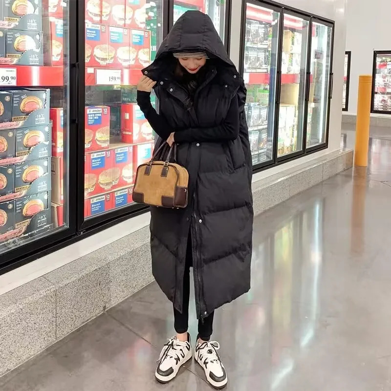 Women's Vests Winter Hooded Vest Woman Long Coat Puffer 2024 Korean Autumn Outwear Belt Female Sleeveless Jacket 231201