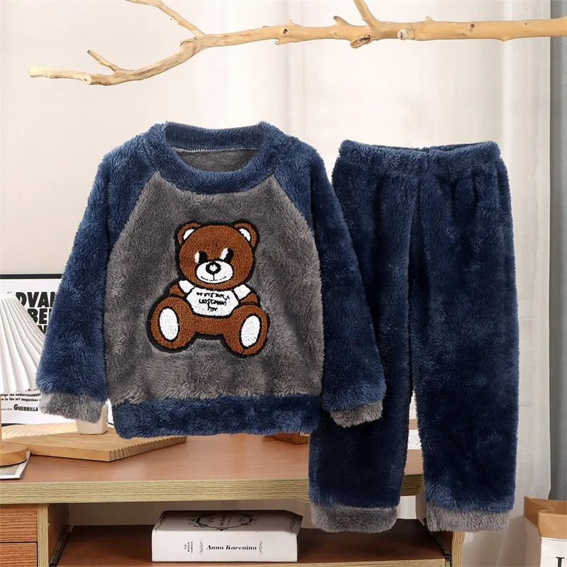 Pajamas Baby Clothes Boys Girls Pajamas Set Autumn Winter Thicken Flannel Toddler Child Warm Cartoon Sleepwear 2pcs Kids Home Suit 231202