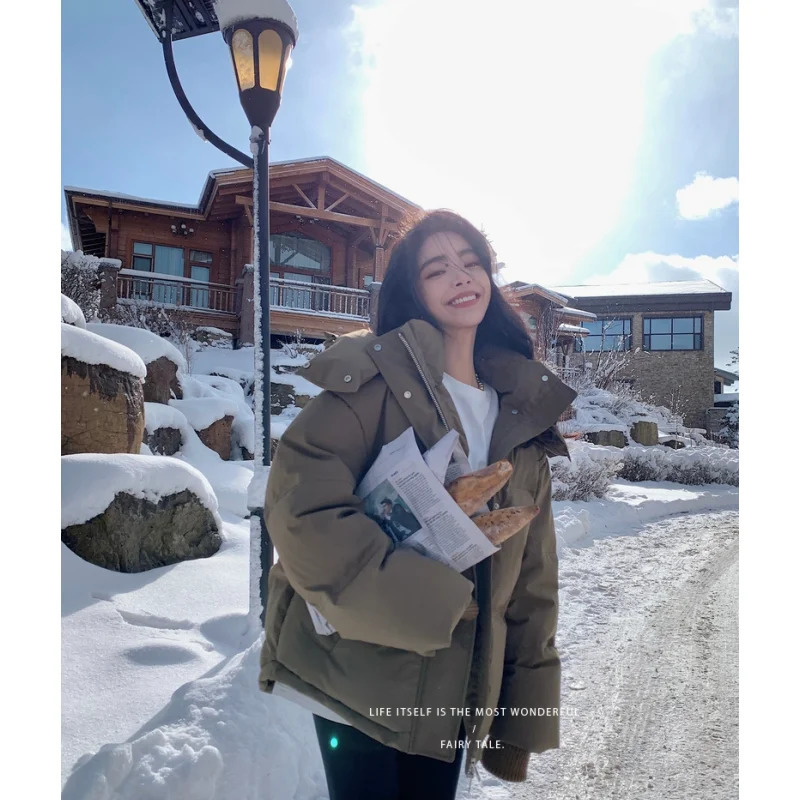 Women's Down Parkas Grey Jacket Women Coat Black Hooded Fashion American Streetwear Y2K Style Duck Feather Female Winter Short Outwear 231201