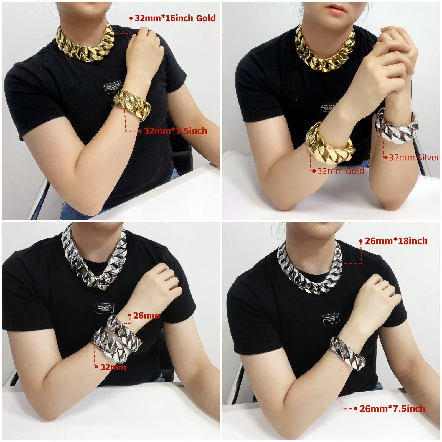 Pendant Necklaces SDA Factory Wholesale 26 32mm Width Big Thick Cuban Link Chain Bracelets For Women and Men Silver Gold Color Jewelry 231202