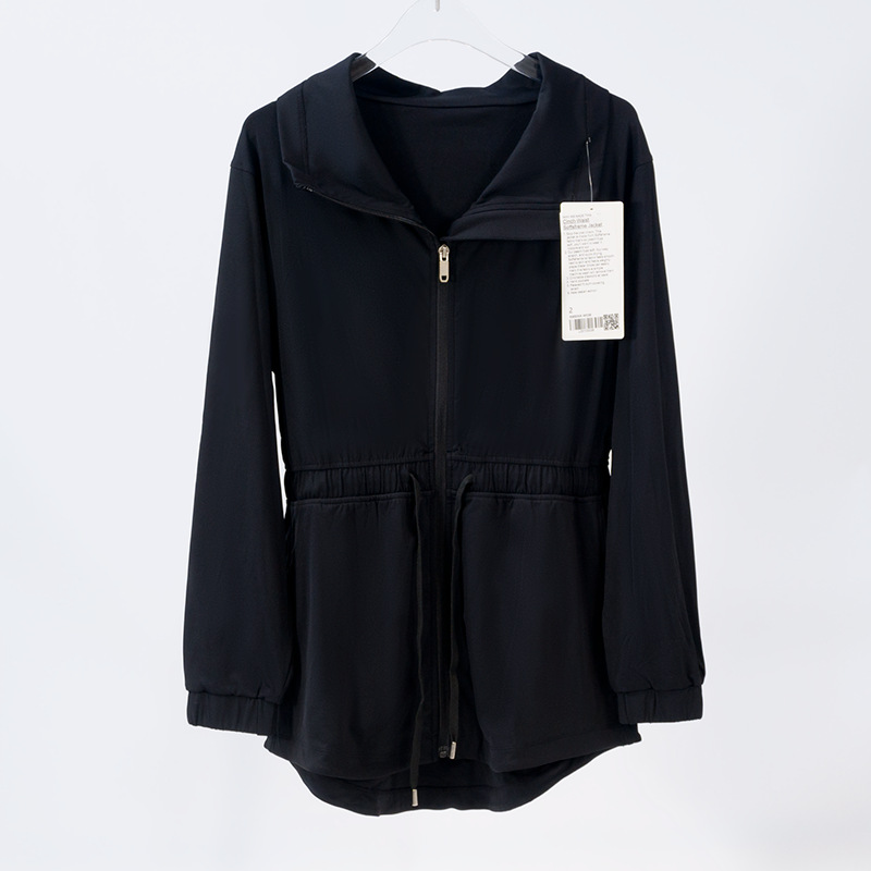 LL-036 Womens Cinch Waist Jackets Trench Coat Turn-down collar Fitness Wear Yoga Jacket Sportswear Outfit Running Train Exercise Long Sleeve Waterproo