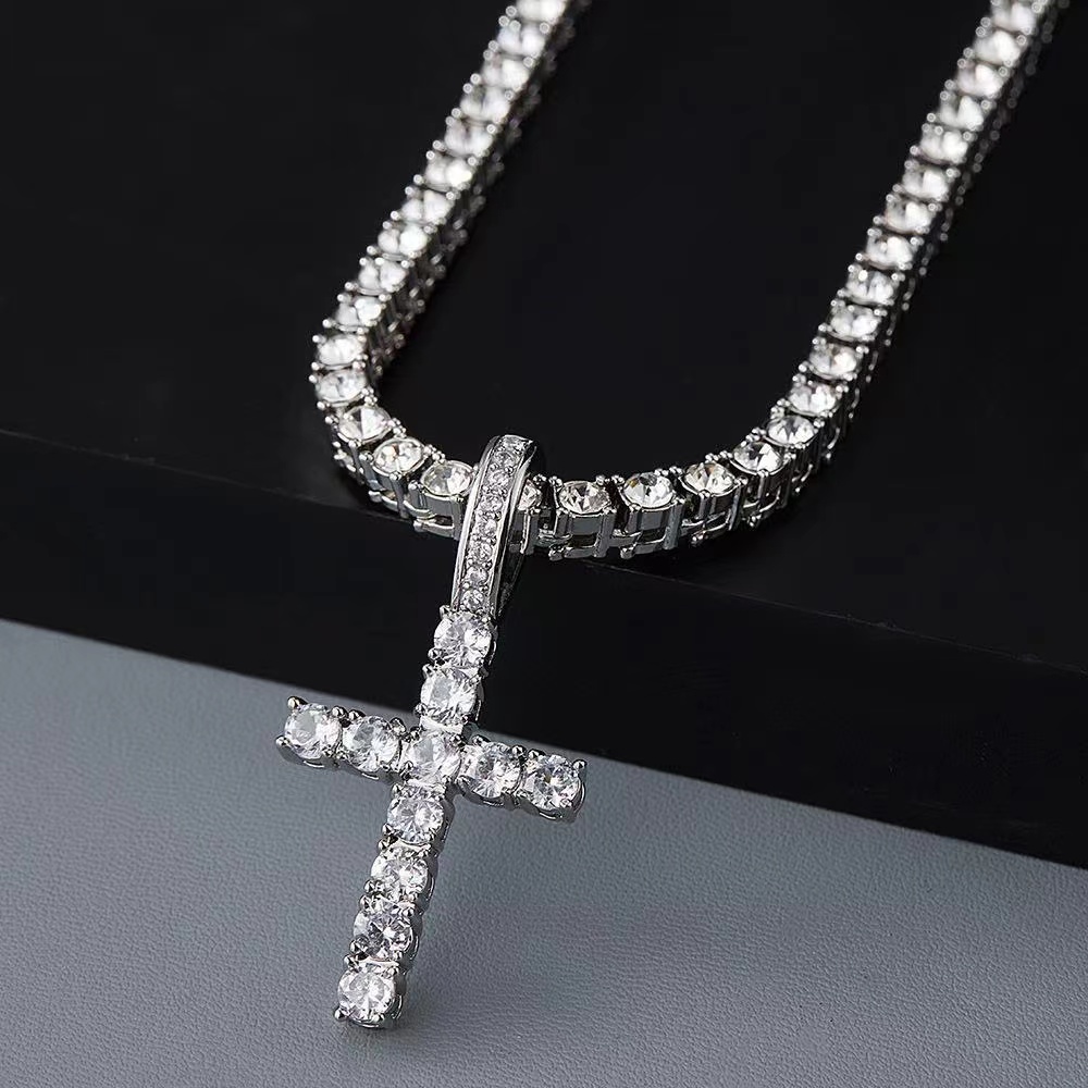 Necklaces Cross Pendant Hip Hop Necklace 4mm 5mm Vvs Moissanite Dia Tennis Chain Sier for Women Men Jewelry 2025 new