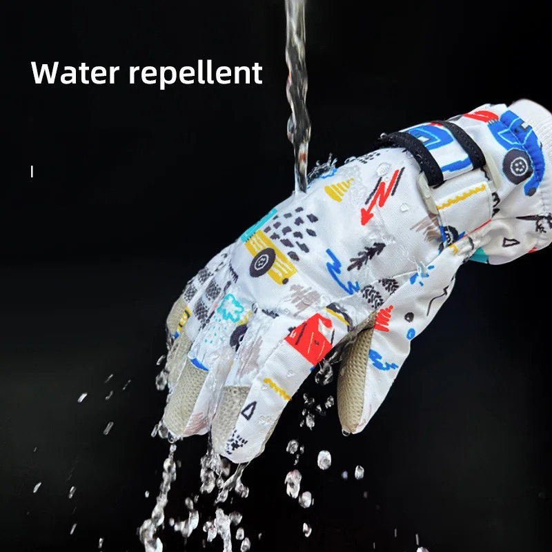 Children's Mittens Children Ski Glove for Girls Boys Waterproof Thicken Five Fingers Gloves Keep Warmer Cartoon Print Winter Snow Kids Mitten 4-1