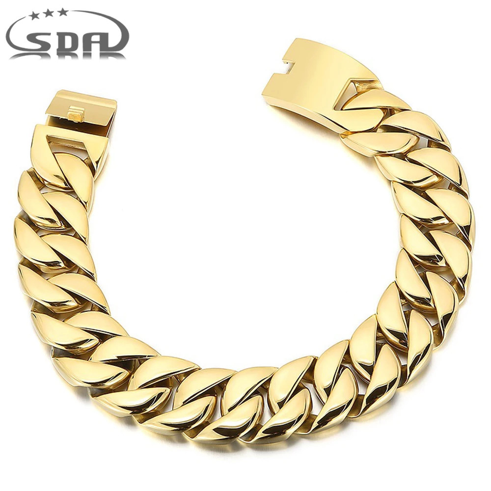Pendant Necklaces SDA Factory Wholesale 26 32mm Width Big Thick Cuban Link Chain Bracelets For Women and Men Silver Gold Color Jewelry 231202