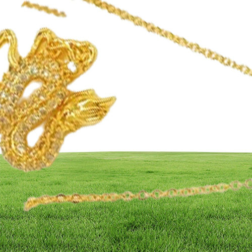 Micro Inlaid Zircon Dragon Pendant Chain 18k Yellow Gold Filled Fashion Womens Mens Pendant Necklace