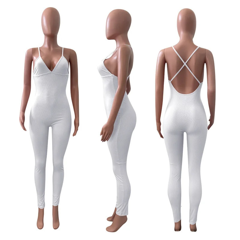 Women's Jumpsuits Rompers Sporty Casual Fitness Rompers Womens Jumpsuit Sleeveless Knit Rib Elastic Bodycon Jumpsuits Backless Workout Overalls f
