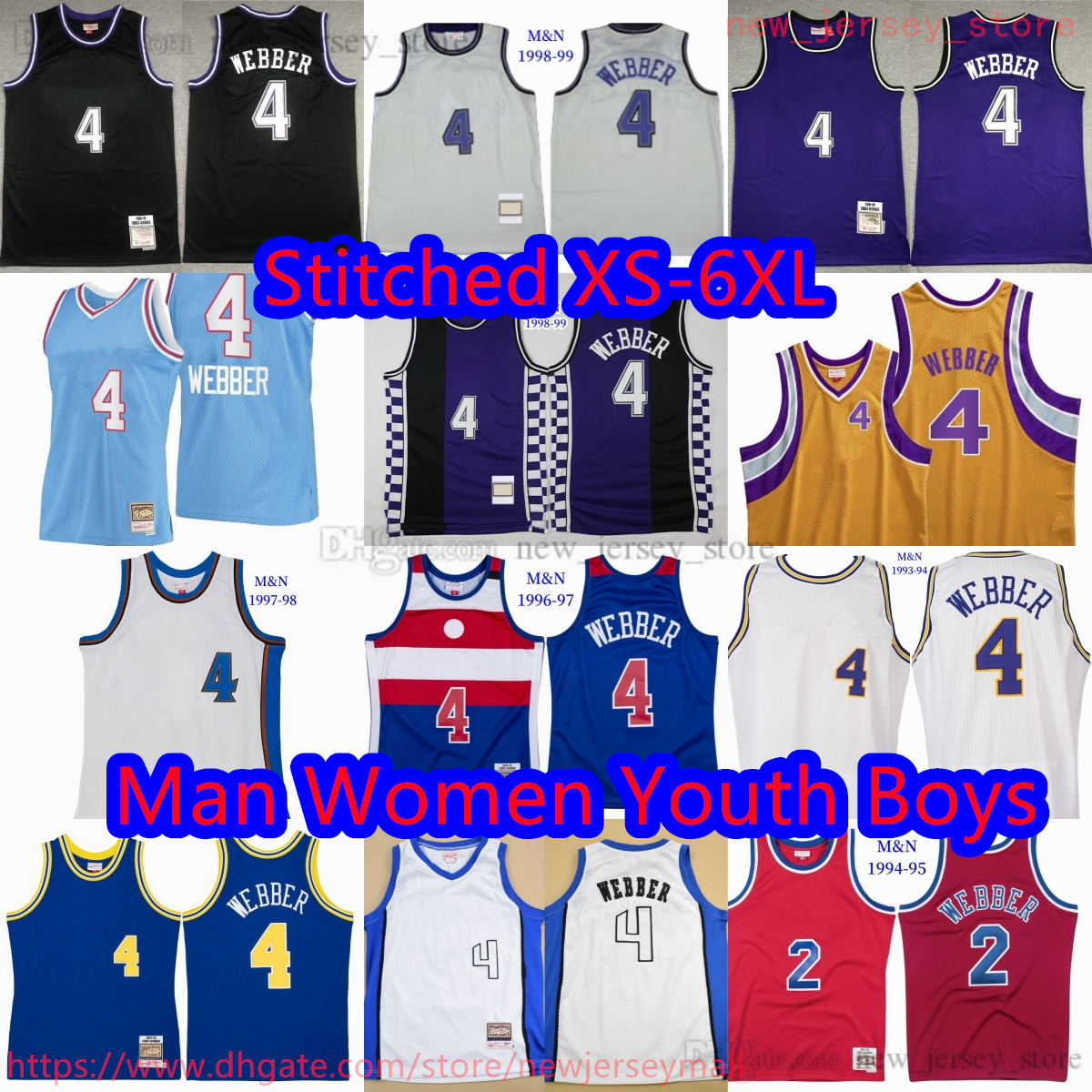 Custom S-6XL Throwback 1993-99 Basketball 4 ChrisWebber Jersey Classic Vintage Red 2Webber Jerseys Black Purple White Breathable Sports Shirt Retro