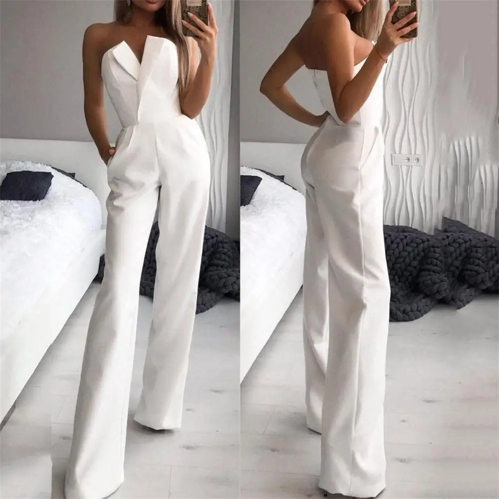 Women's Jumpsuits Rompers Fashion Office Straight Playsuit Overall Solid Color Summer Sleeveless High Waist Romper Ladies Tube Top Elegant Jumpsu