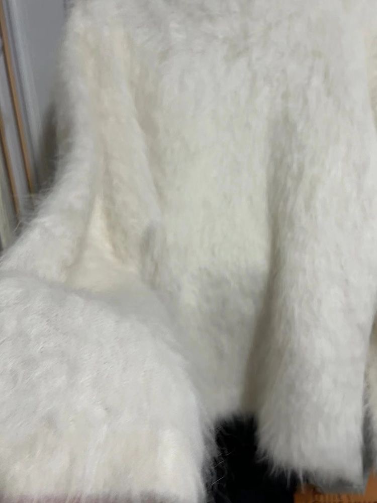 Xiaoxiang Maj-e White Round Neck Mink Plush Sweater Women's Autumn/Winter Pullover Loose and Lazy Soft Glutinous Winter Thickened Milk Knitwear