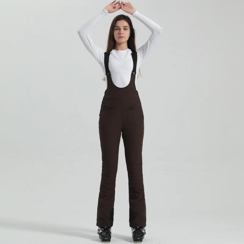 Skiing BIB Pants Gsou Snow Winter Ski Pant Women Snowboard Strap Trouser High Waist Elastic Windproof Waterproof Thicken Thermal for Outdoor 231202