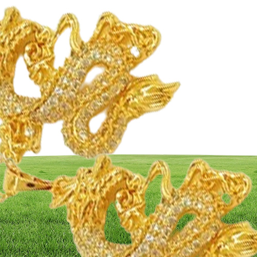 Micro Inlaid Zircon Dragon Pendant Chain 18k Yellow Gold Filled Fashion Womens Mens Pendant Necklace