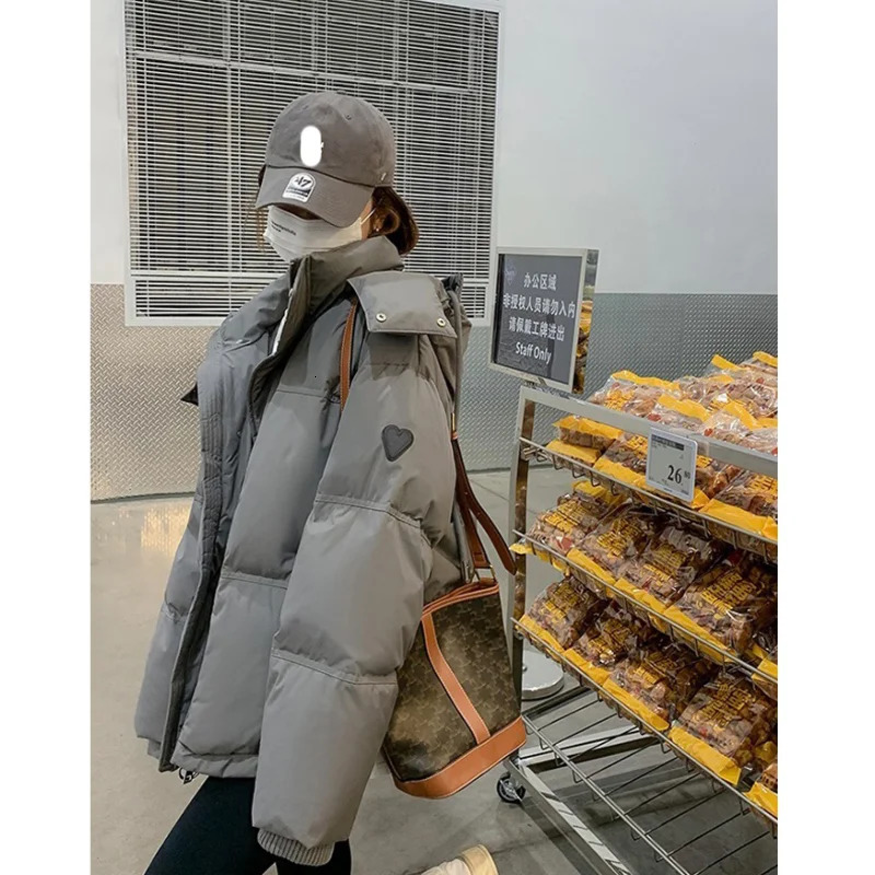 Women's Down Parkas Grey Jacket Women Coat Black Hooded Fashion American Streetwear Y2K Style Duck Feather Female Winter Short Outwear 231201
