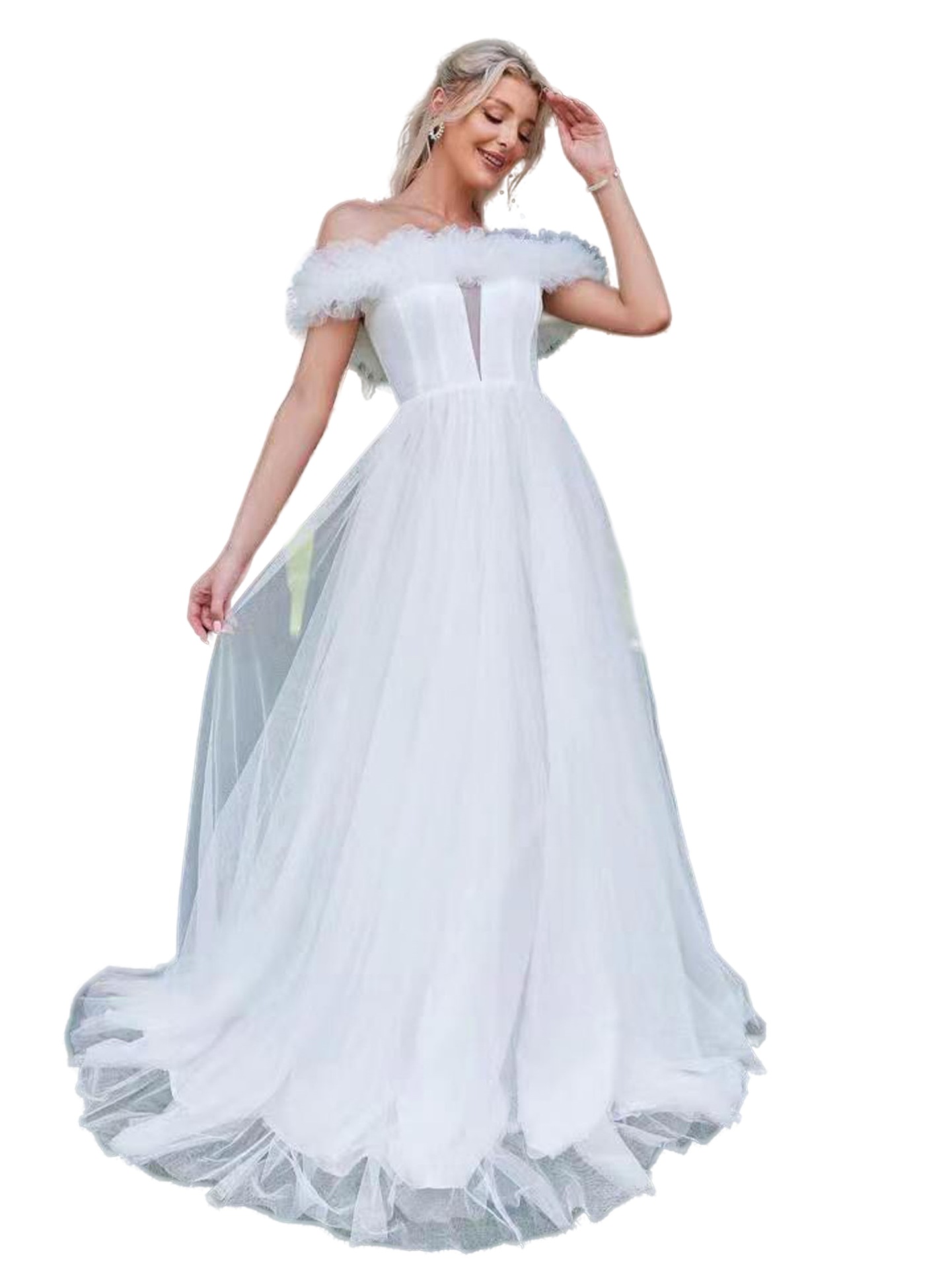 2024 New Arrival A Line Wedding Dress Off the Shoulder Backless Ruffles Tulle Bridal Gowns Sweep Train Elegant Vestidos De Novia Mariage