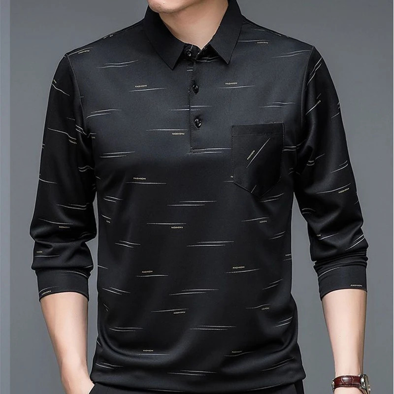 Men's Polos Men's Polo Long Sleeve T-shirt Letter Print Spring Autumn tees Loose Bottom Casual Business Clothing Fashion Button Tops 231202