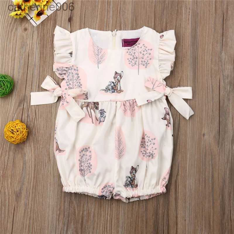 Clothing Sets 0-24M Summer Clothing Baby Girl Deer Flower Cotton Soft Romper Girls Jumpsuit Fashion Infant ClothesL231202