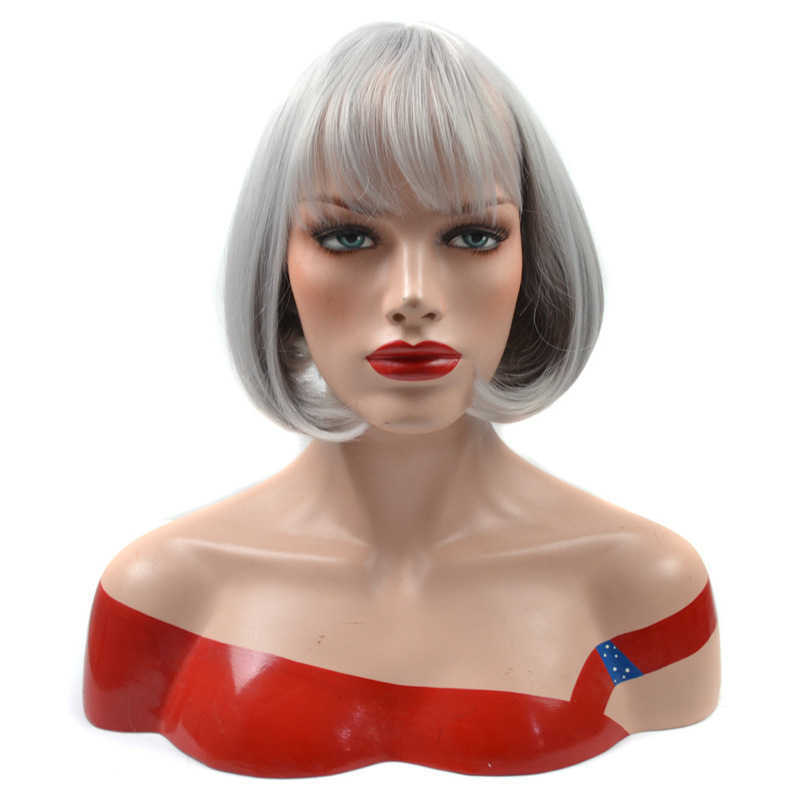 Wig Natural girl short hair headgear air bangs grandma grey Bobo head inner pear flower headgear