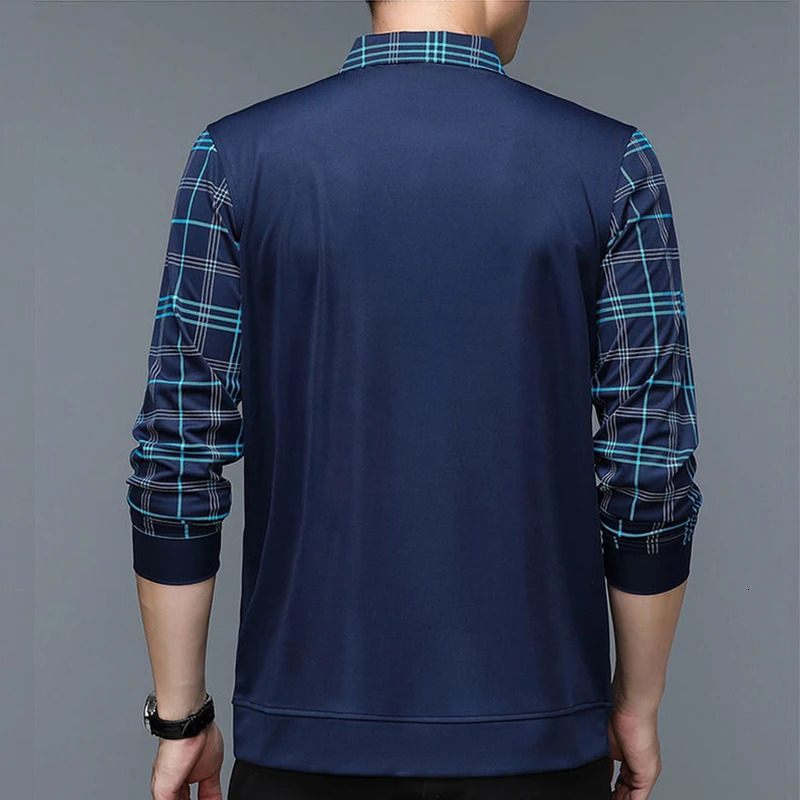 Men's Polos Spring Men's Long Sleeve POLO Shirt Plush Thickened Solid Color Turn-down Collar Shirt Plaid Button Fashion Casual Tops 231202