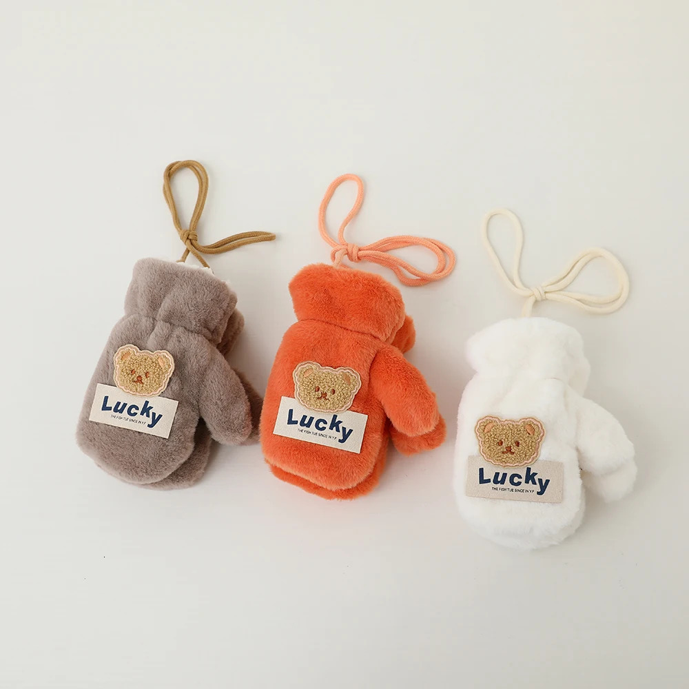 Children's Mittens 2-7Y Winter Baby Gloves for Boys Girls Full Finger Mittens Cute Bear Plush Children Gloves Kids Warm Gloves Baby Mittens 23120
