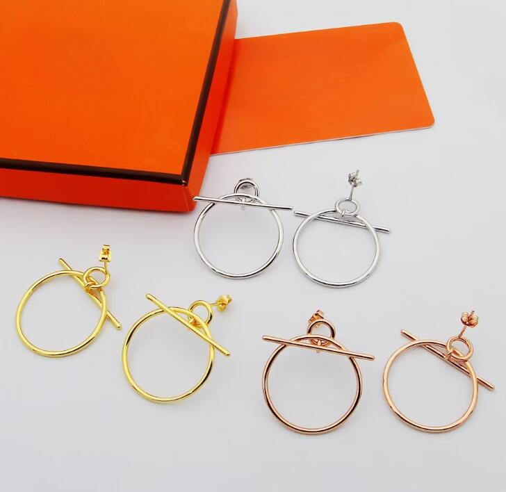 Luxury T Lock Hoop Earrings Brand Designer Pig Nose S925 Sterling Silver Big Round Loop Cross Stick Charm Earrings For Women Jewelry Party Gift