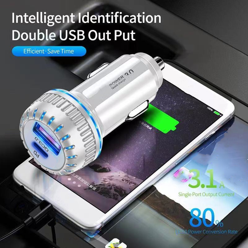 High Speed Dual Ports USB C PD Car Charger 3.1A Chargers Auto Power Adapters For IPhone 13 14 15 Pro Samsung S20 S22 S23 Xiaomi Huawei Andorid phone G