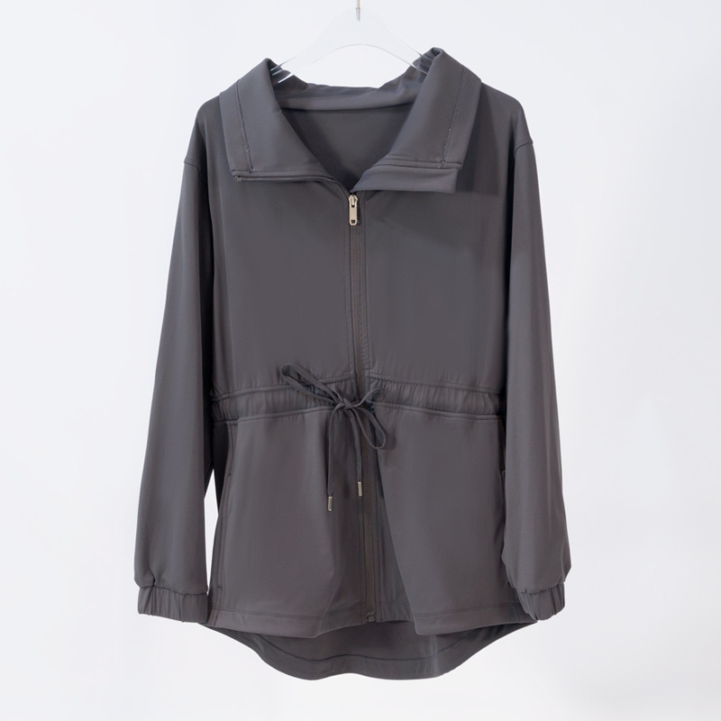LL-036 Womens Cinch Waist Jackets Trench Coat Turn-down collar Fitness Wear Yoga Jacket Sportswear Outfit Running Train Exercise Long Sleeve Waterproo