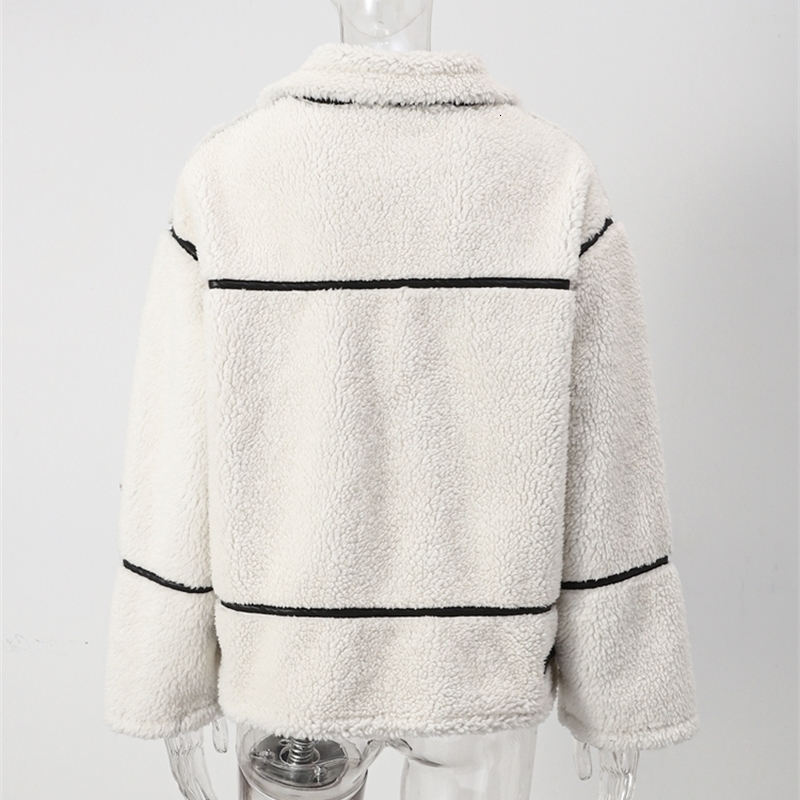 Women's Jackets Fashion Patchwork Furry Jacket For Women Gentle Panelled Thick Warm Lambswool Fleece Coat Zipper Pocket Lady Outwear y231201