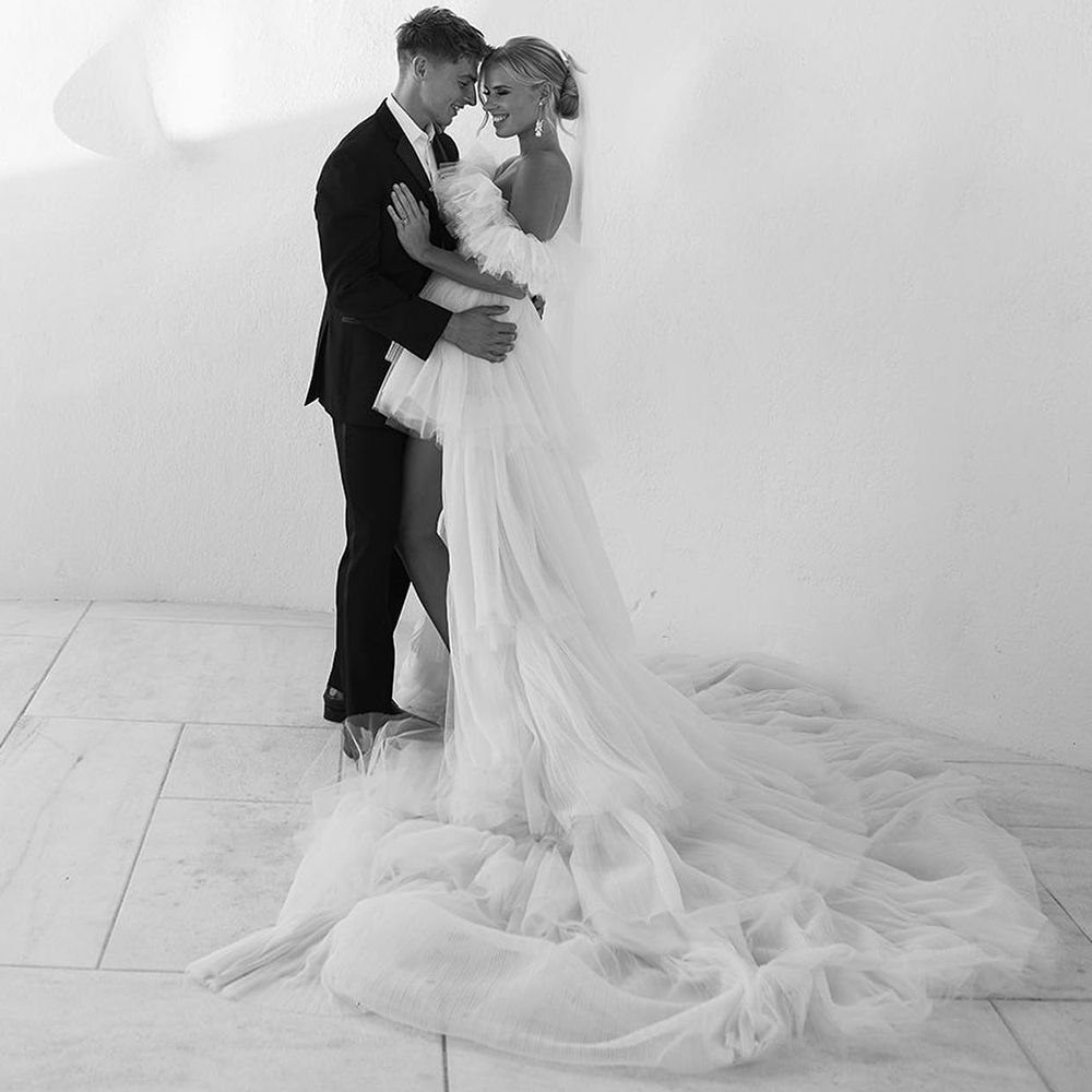 Wedding Dresses 2024 Off Shoulder Pleated Tulle Strapless 2 in 1 Bridal Gown High Low With Detachable Train Vestidos De Novia for Bride