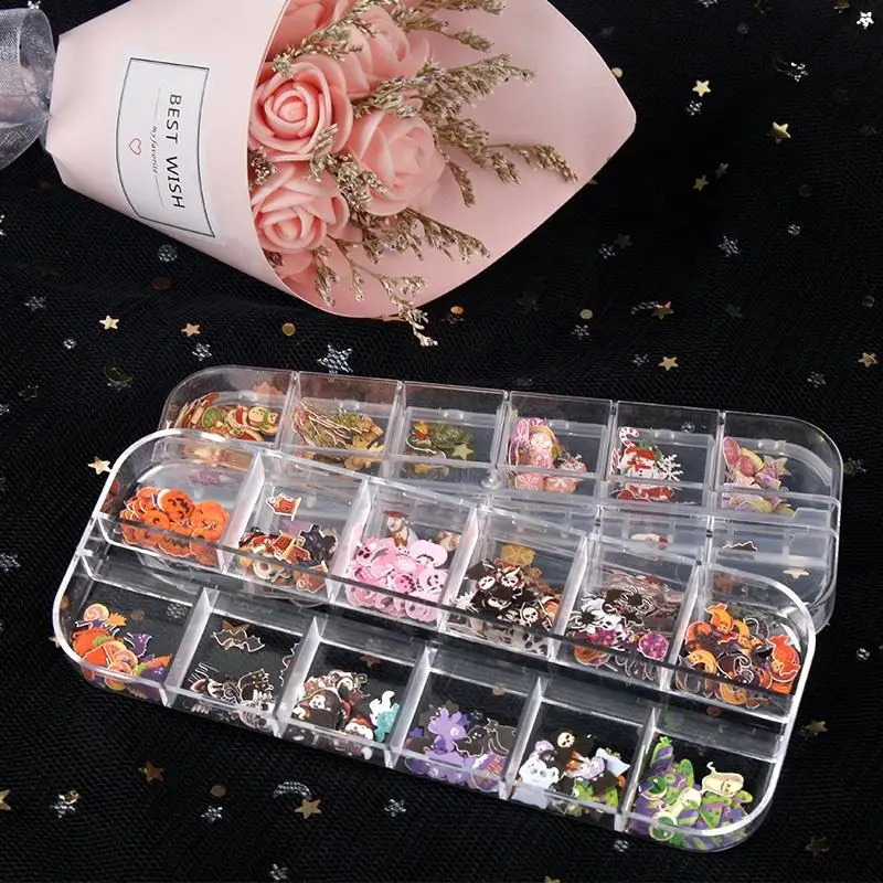 Stickers Decals Nail Art Accessories Sticker About 50pcs in Box Nail Wood Pulp Chips Christmas Colorful Flower Butterfly Sticker Set Halloween 231202