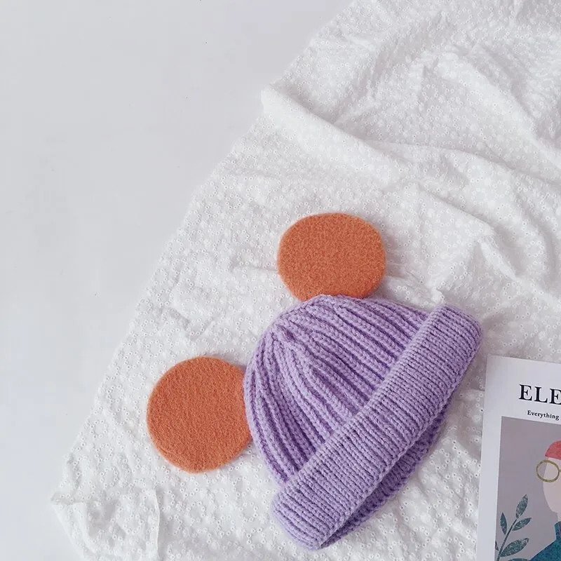Caps Hats Autumn Winter Kid Fashion Patchwork Cap Girls Sweet Candy Color Knitting Wool Cap Baby Cute Dimensional Round Ears Hat 231202