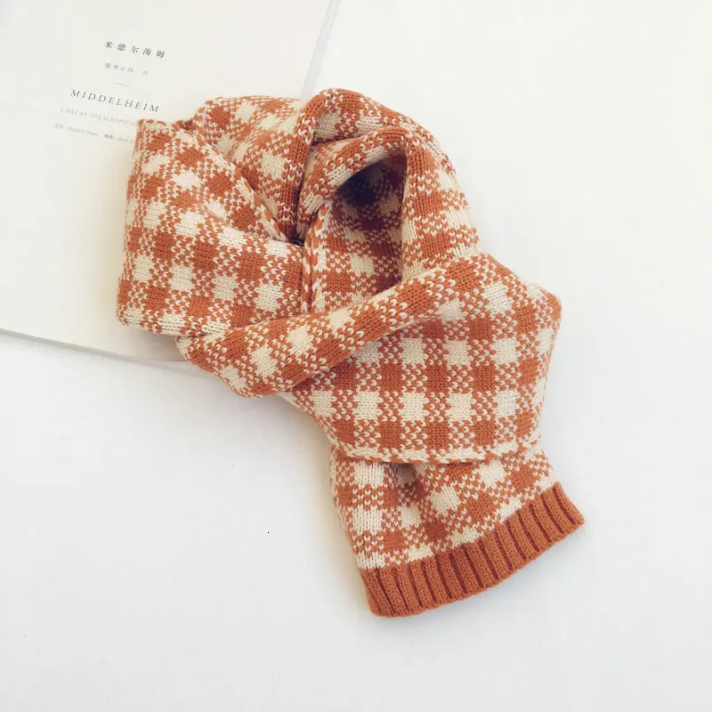 Scarves Wraps Kids Scarf Autumn And Winter Color-blocking Plaid Children's Knitted Scarf Warm Woolen Scarf For Boys And Girls 231202
