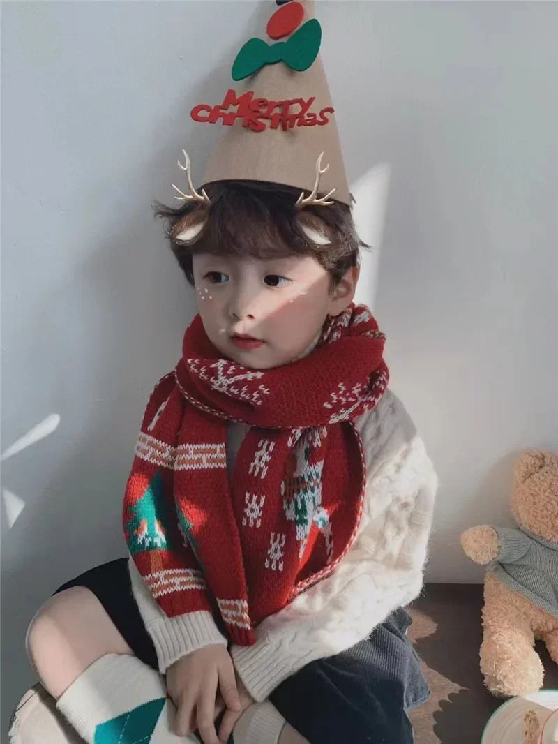 Scarves Wraps Christmas Scarf Winter Baby Scarf for Girls Boys Children Scarves Kids Mom Red Mufflers Long Warm Women Shawl Wrap Neck Warmer 231202