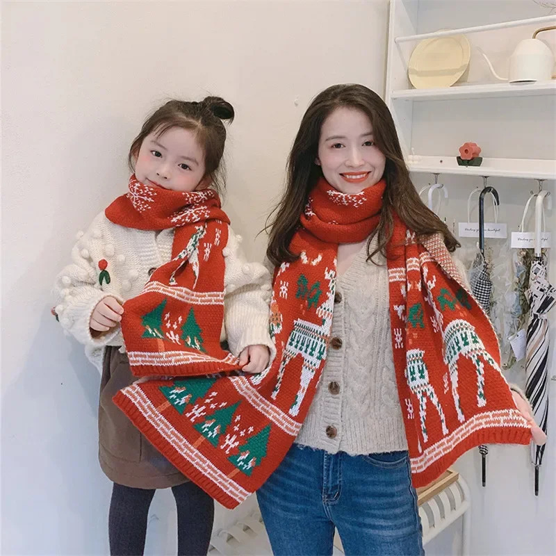 Scarves Wraps Christmas Scarf Winter Baby Scarf for Girls Boys Children Scarves Kids Mom Red Mufflers Long Warm Women Shawl Wrap Neck Warmer 231202