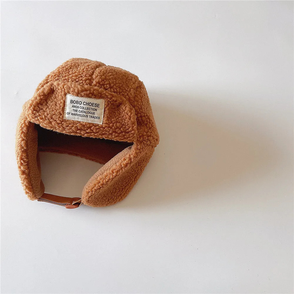 Caps Hats Winter Warm Lamb's Fleece Hat For Kid Girls Children Plush Soft Candy Color Adjustable Cute Hats Boys Ear Protection Cotton Cap 231202