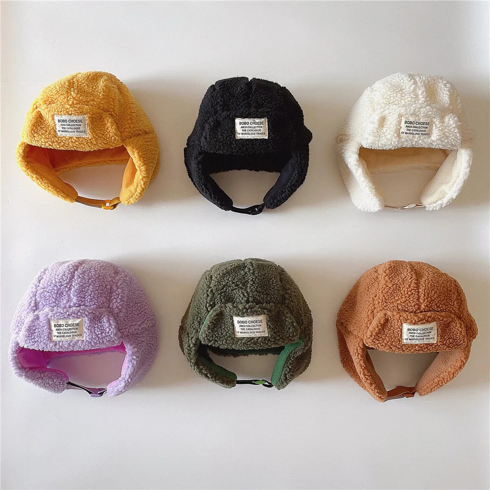 Caps Hats Winter Warm Lamb's Fleece Hat For Kid Girls Children Plush Soft Candy Color Adjustable Cute Hats Boys Ear Protection Cotton Cap 231202
