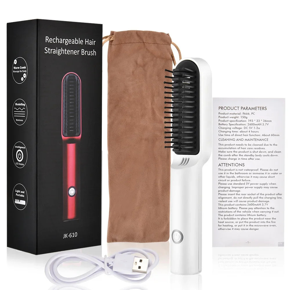 Hair Straighteners Wireless Portable USB Professional Fast Heating Styling Iron Comb Ceramic Multifunctional Straightener Curler for Beard Hair 231202