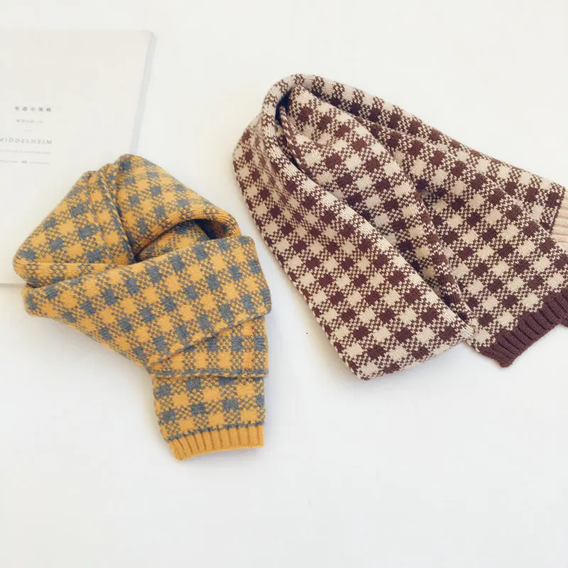 Scarves Wraps Kids Scarf Autumn And Winter Color-blocking Plaid Children's Knitted Scarf Warm Woolen Scarf For Boys And Girls 231202