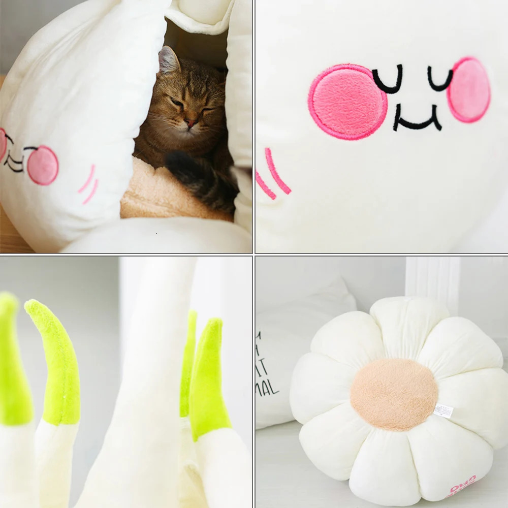 kennels pens Cats Beds Cartoon Garlic Bed Warm Cat s Nest Cozy Cushion Pet House Small and Medium Sized Dog Doghouse for Washable Cave 231202