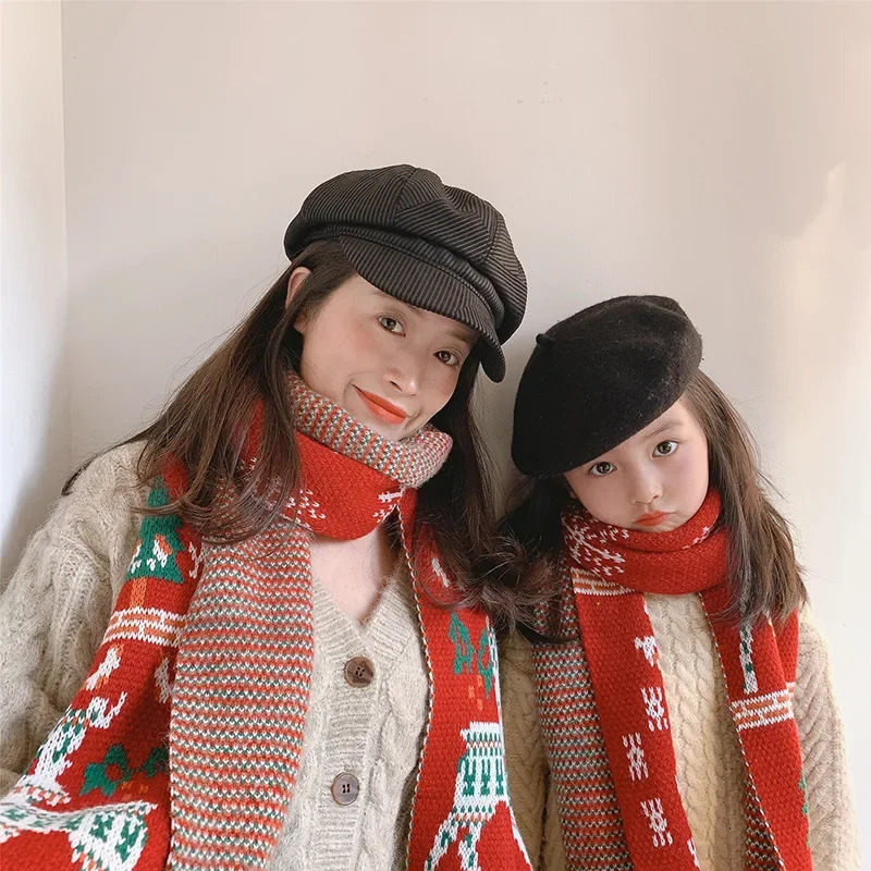 Scarves Wraps Christmas Scarf Winter Baby Scarf for Girls Boys Children Scarves Kids Mom Red Mufflers Long Warm Women Shawl Wrap Neck Warmer 231202