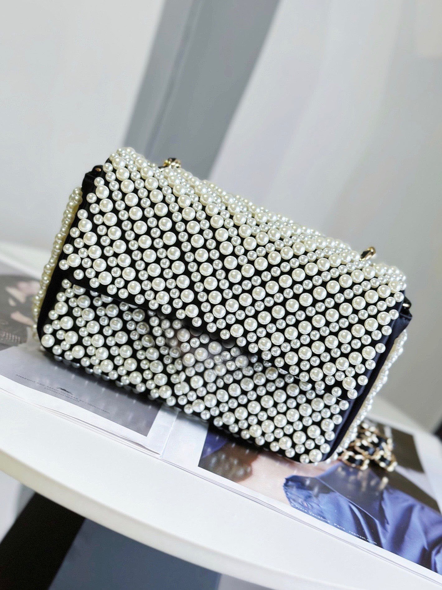 10ATop Mirror Quality Designer C Sunset Bag Classic Leather Women's Shoulder Bag Handbag Pattern Latest Leather Women's Underarm Bag Pearl Bag 20cm