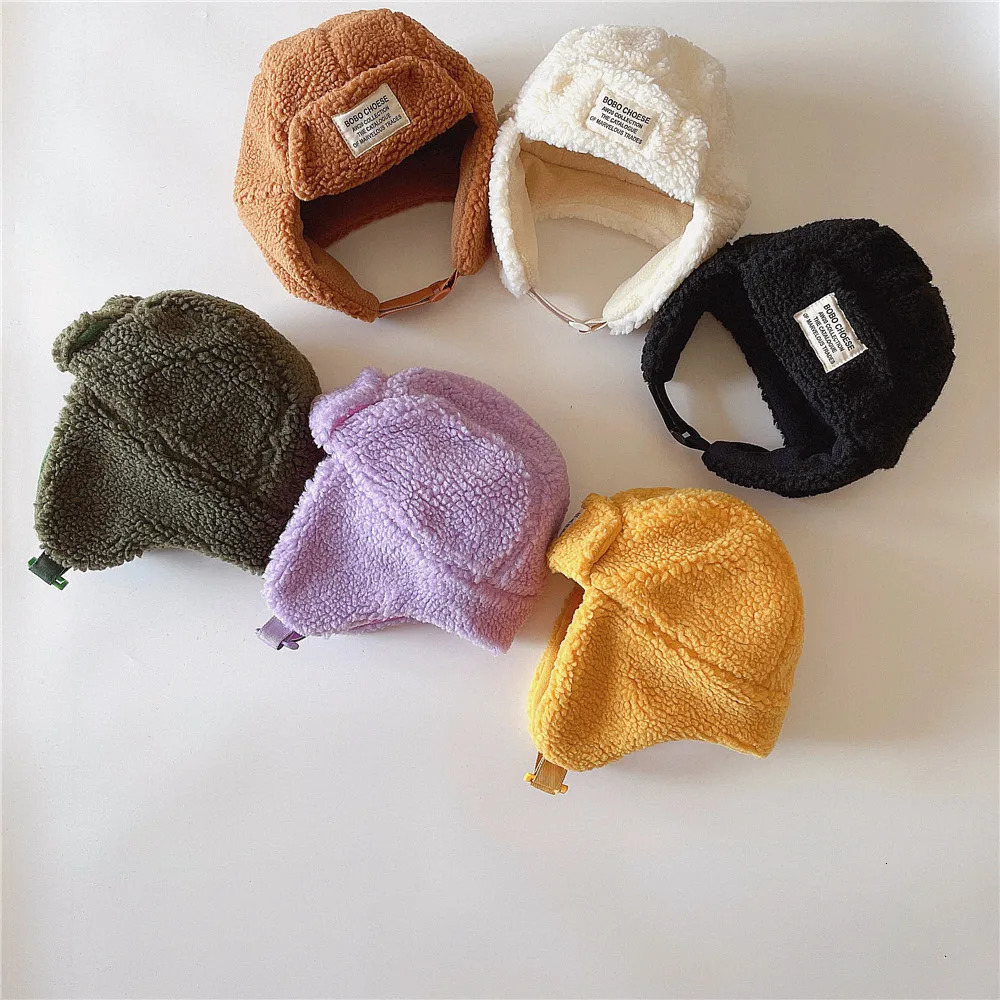 Caps Hats Winter Warm Lamb's Fleece Hat For Kid Girls Children Plush Soft Candy Color Adjustable Cute Hats Boys Ear Protection Cotton Cap 231202