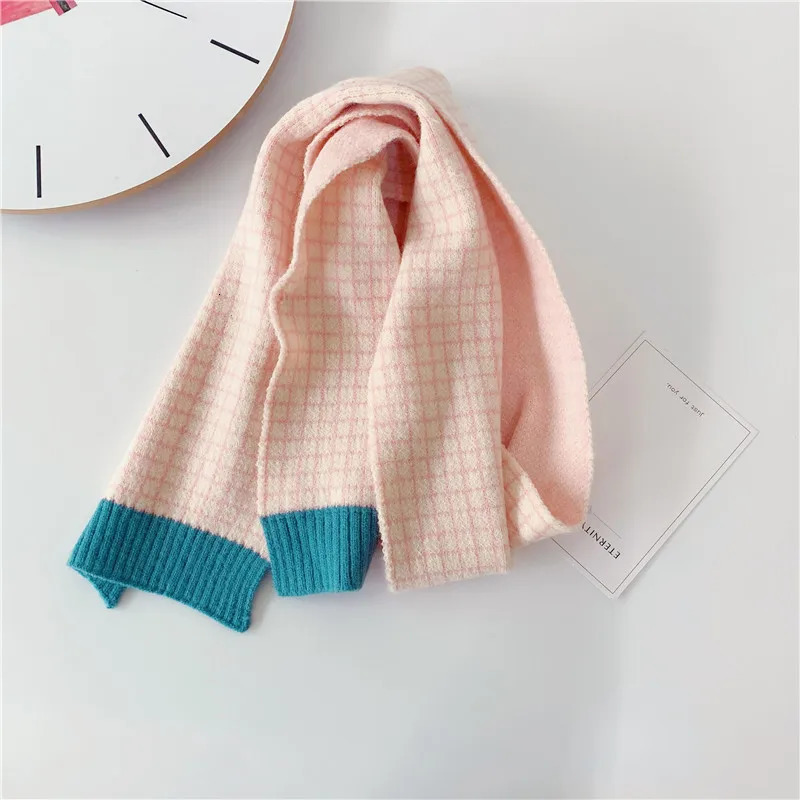 Scarves Wraps Kids Scarf Autumn Korean Version Fashion Children's Knitted Lattice Baby Bib Wool Knitting Winter Warm Girls Boys Scarves 231202