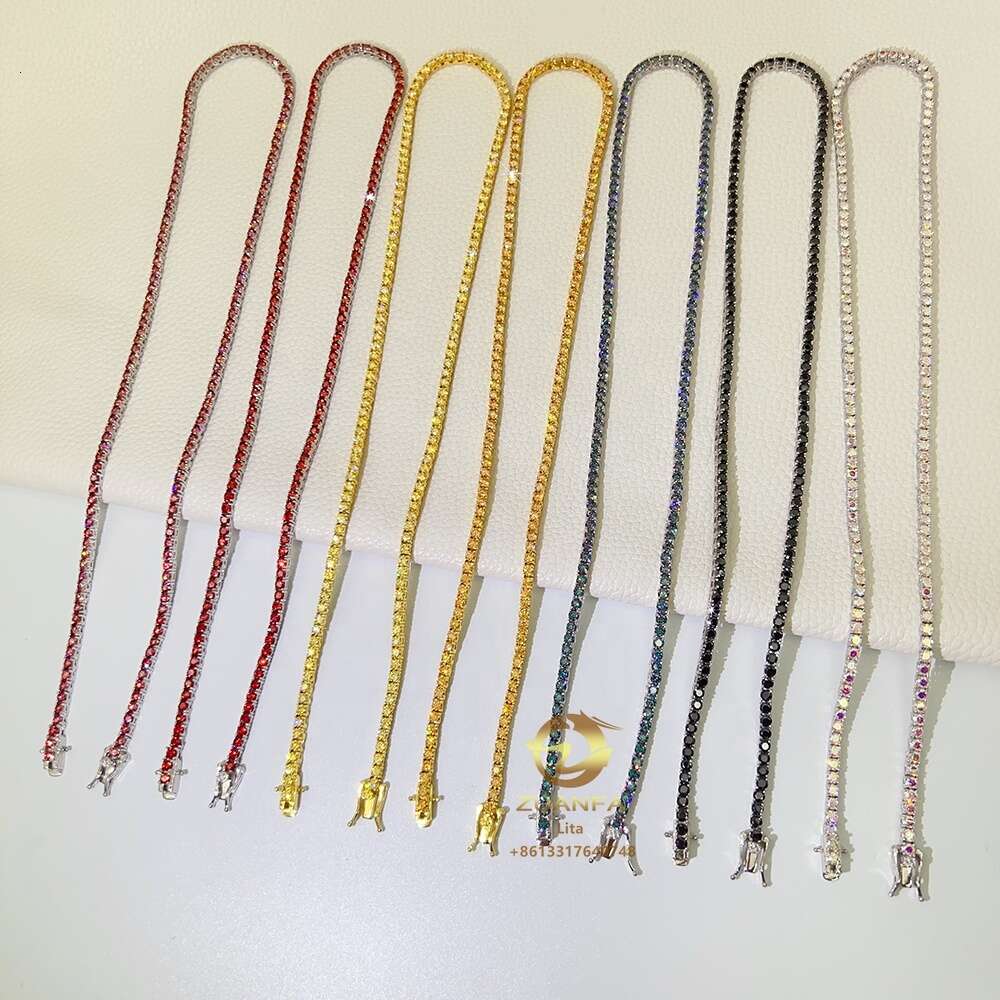 New Fresh Products Wholesale Price 3mm S Tennis Necklace Vvs1 Colorful Red Moissanite Chain