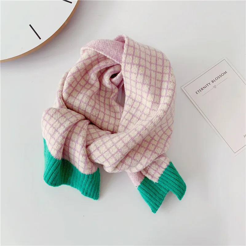 Scarves Wraps Kids Scarf Autumn Korean Version Fashion Children's Knitted Lattice Baby Bib Wool Knitting Winter Warm Girls Boys Scarves 231202