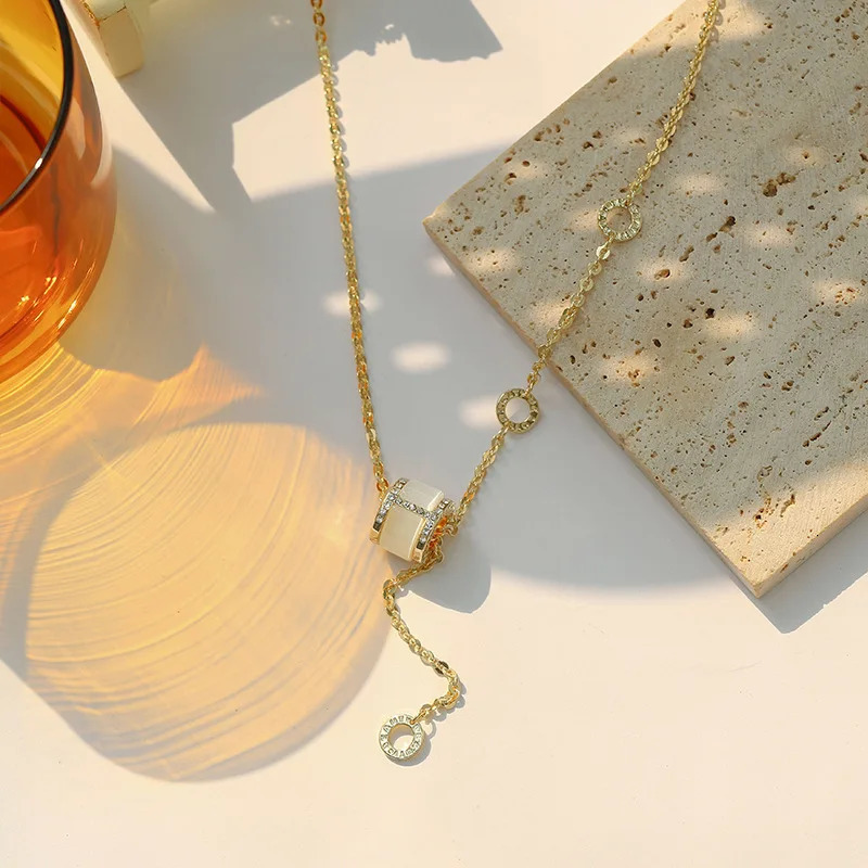 Pendant Necklaces real solid 14k yellow gold Shiny Choker Snake Chain Exquisite Necklace Gift For Women Fine Jewelry Diamond Accented 231202